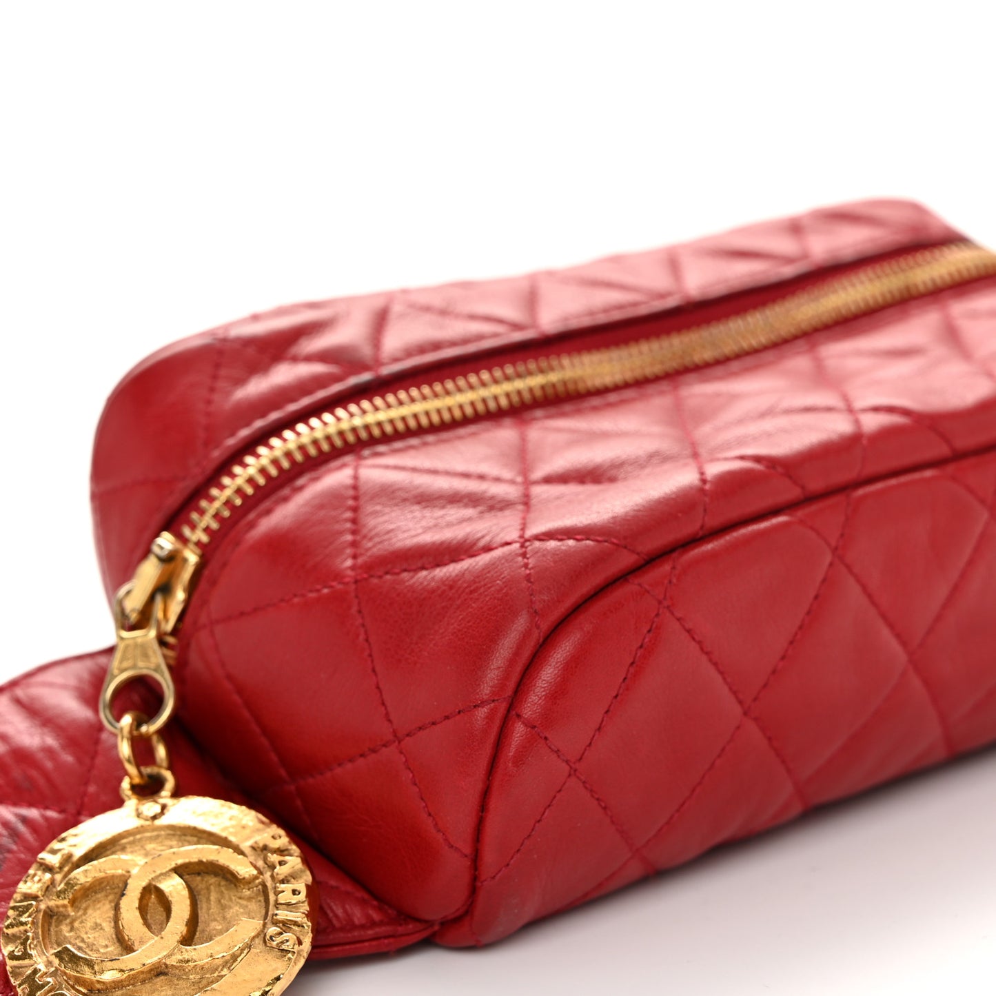 Lambskin Quilted CC Medallion Waist Belt Bag Red