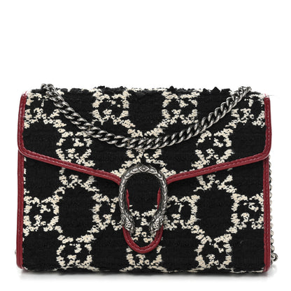 Gucci Tweed GG Monogram Mini Dionysus Chain Wallet Black White Romantic Cherry 1 of 11