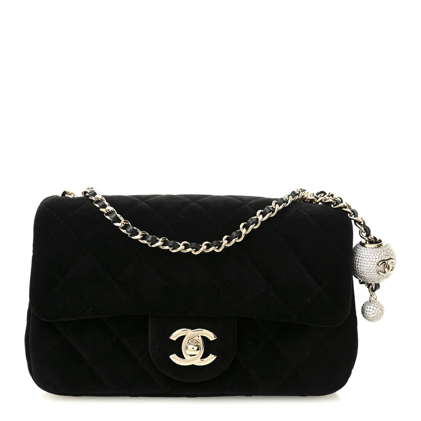 Velvet Quilted Mini Rectangular Pearl Crush Flap Black