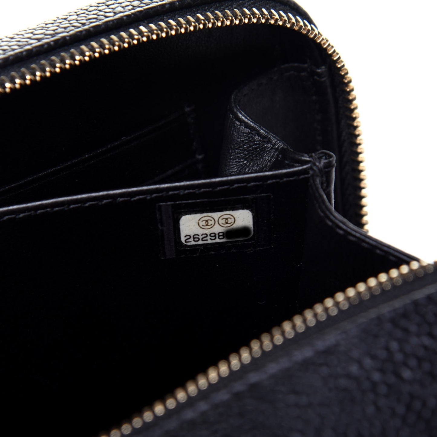 Caviar Quilted CC Filigree Vanity Clutch With Chain Black