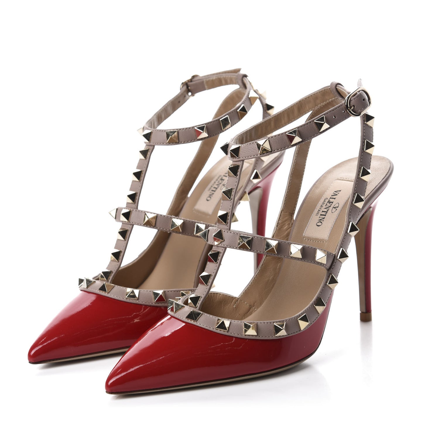 Patent Rockstud Ankle Strap 100mm Pumps 37.5 Rosso Valentino Poudre