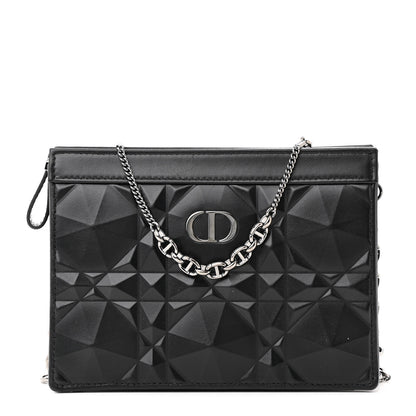 Christian Dior Calfskin Macrocannage Diamond Caro Zipped Pouch With Chain Black 1 of 11