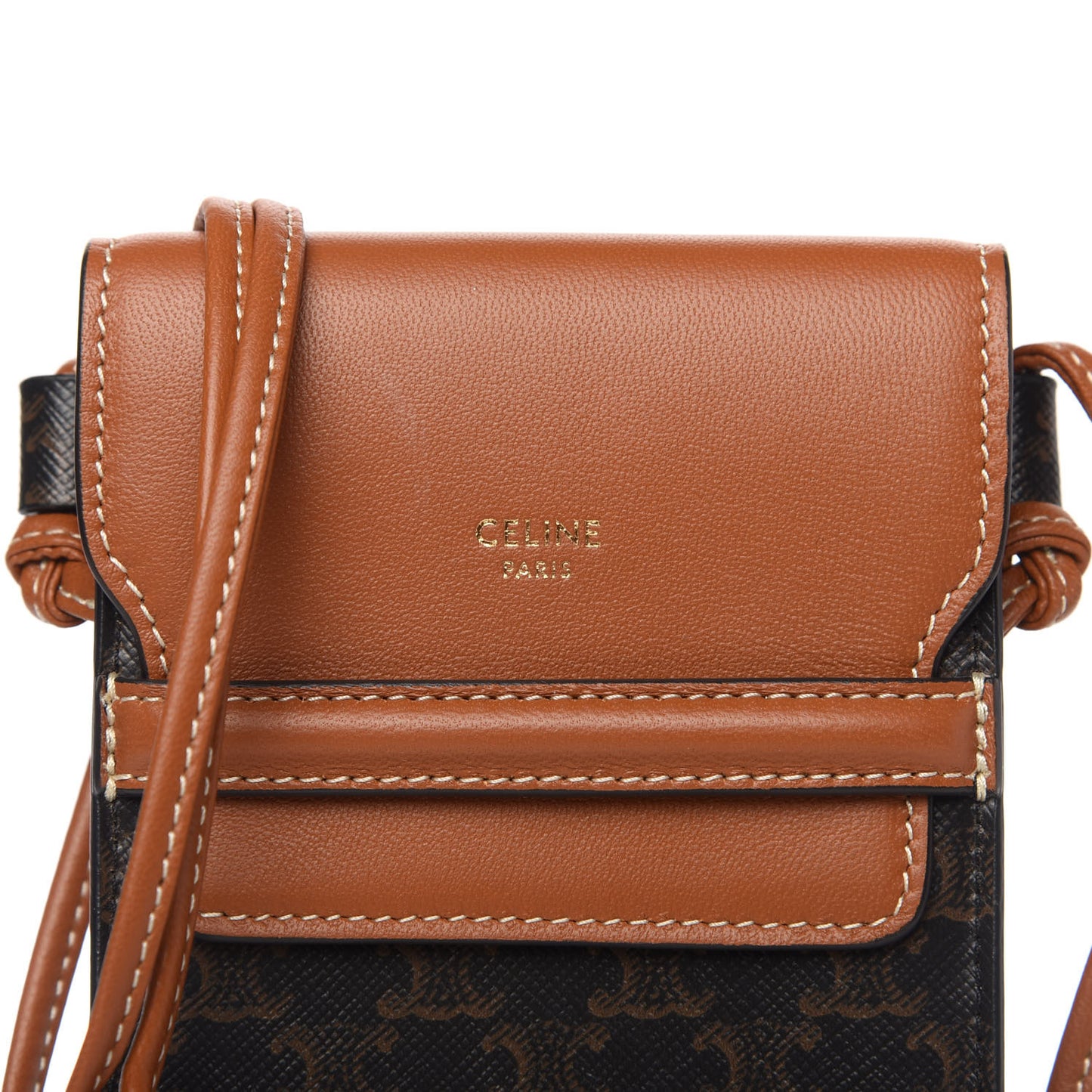 Triomphe Canvas Lambskin Phone Pouch With Flap Tan