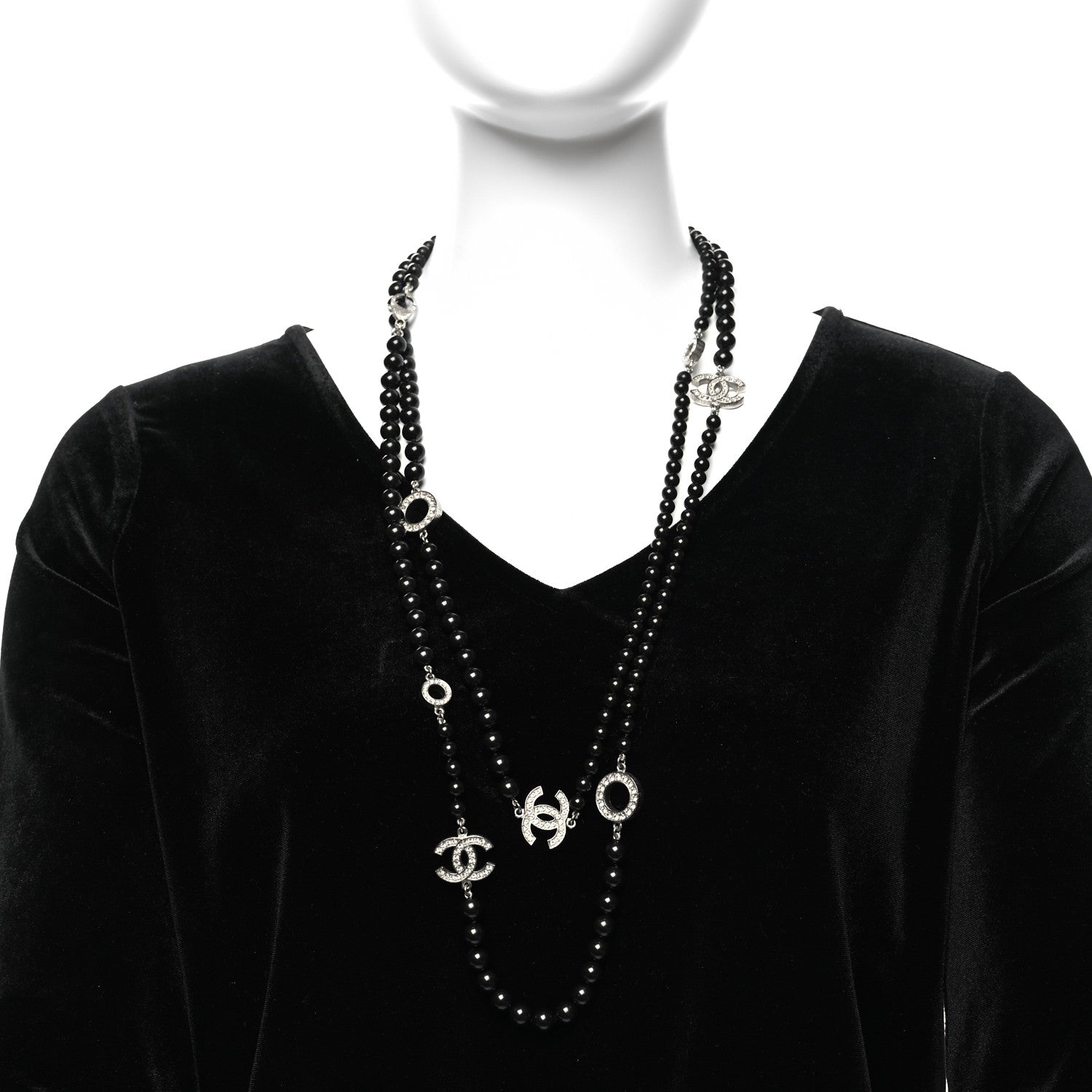 Chanel Ruthenium Crystal Baguette Pearl Beaded CC Long Necklace Black 2 of 6