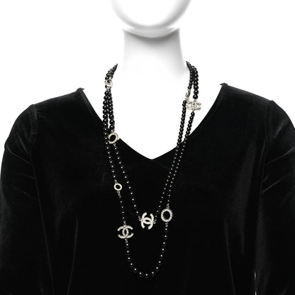 Chanel Ruthenium Crystal Baguette Pearl Beaded CC Long Necklace Black 2 of 6