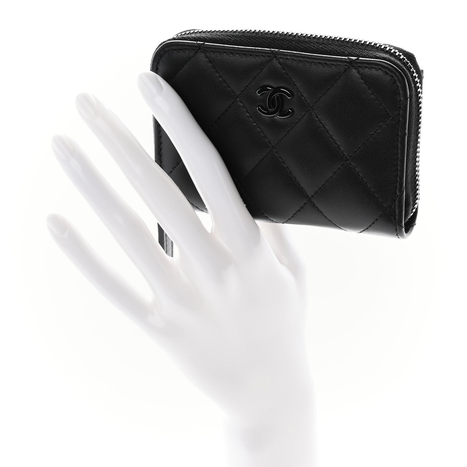 Chanel Lambskin Quilted Zip Coin Purse So Black 2 of 8