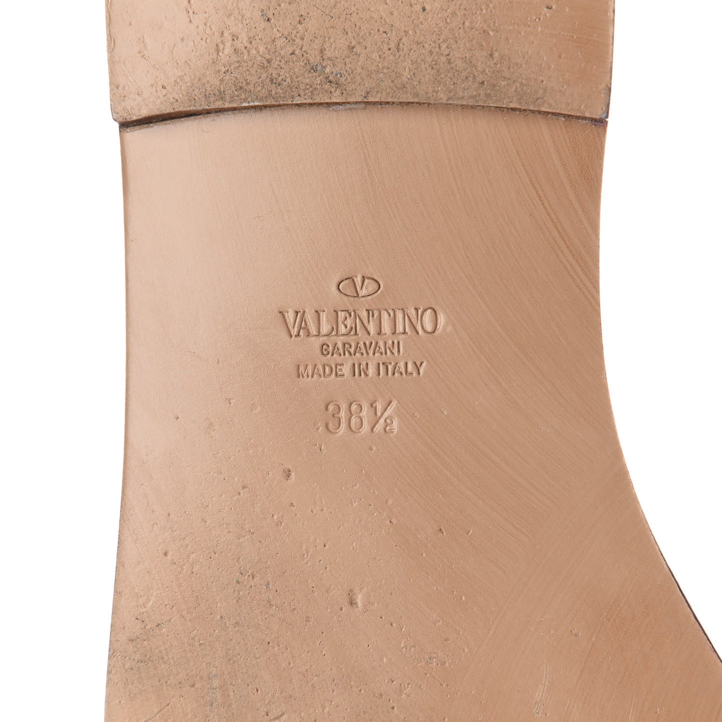 Pebbled Calfskin Rockstud Ankle Wrap Flat Thong Sandals 38.5 Light Cuir