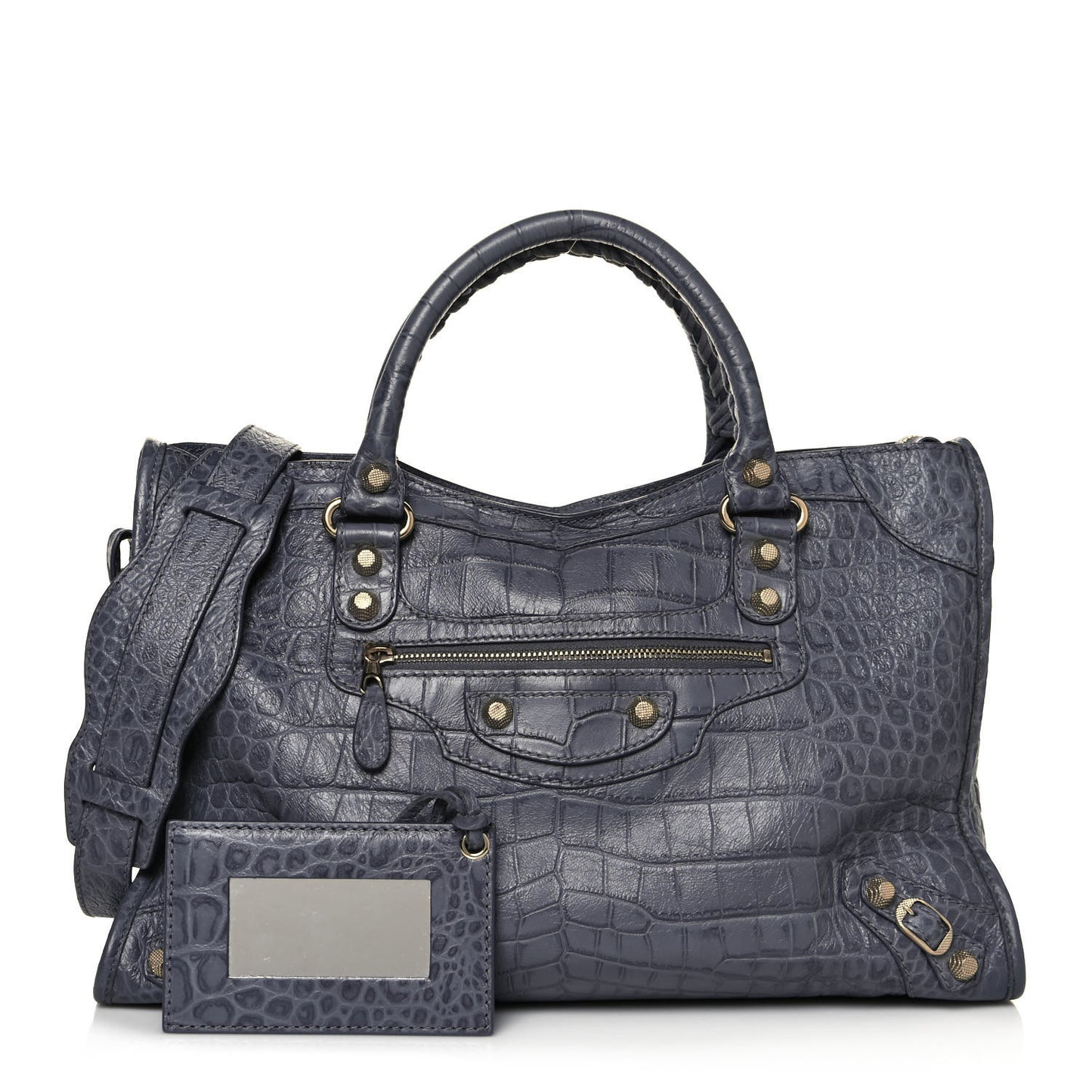 Calfskin Crocodile Embossed Giant 12 Gold Hardware City Gris Beton