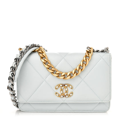 Chanel Lambskin Quilted Chanel 19 Wallet On Chain WOC Light Blue 1 of 12