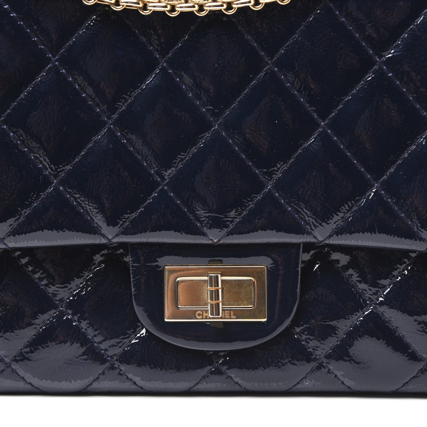 Distressed Patent Quilted 2.55 Reissue 227 Flap Dark Blue