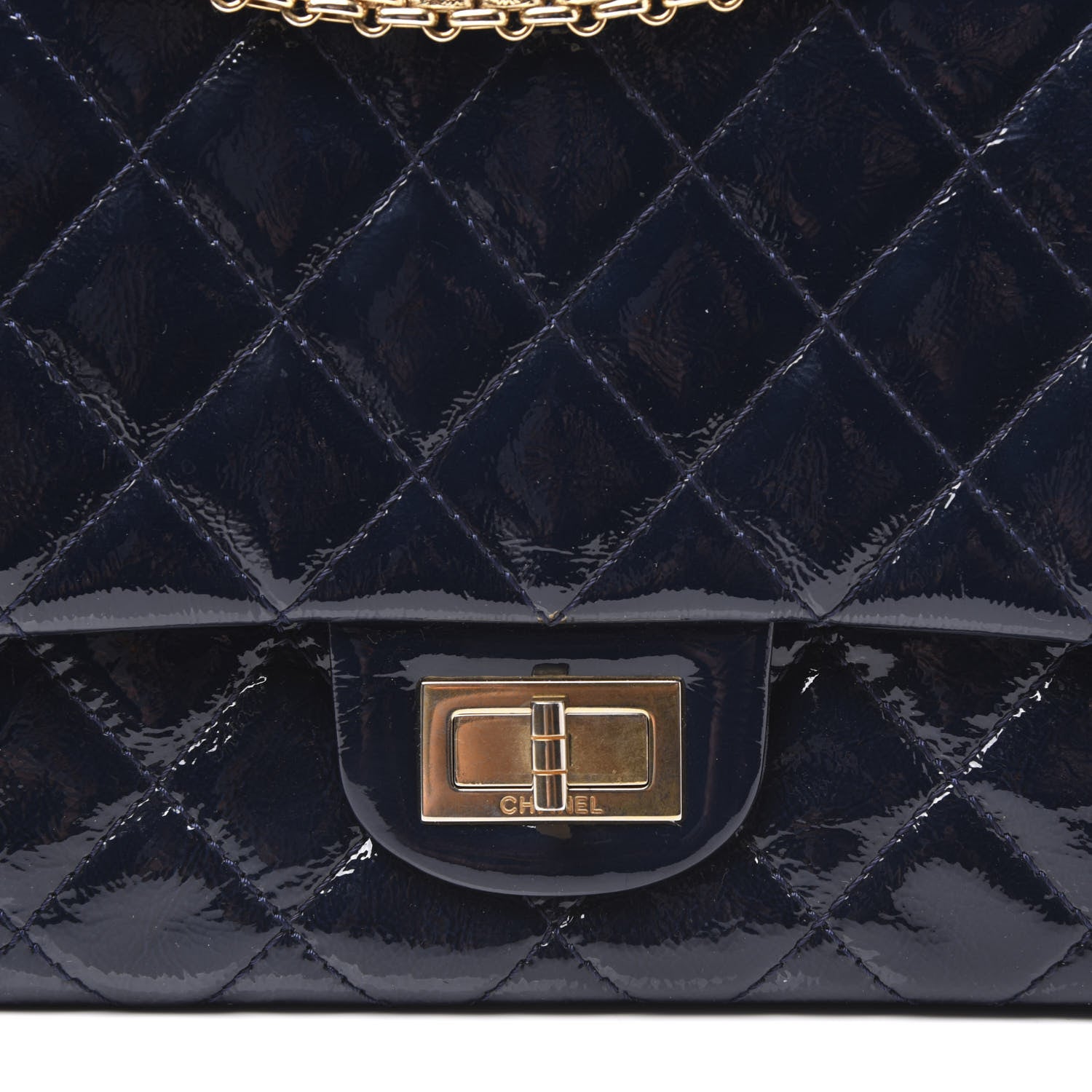 Chanel Distressed Patent Quilted 2.55 Reissue 227 Flap Dark Blue 9 of 10