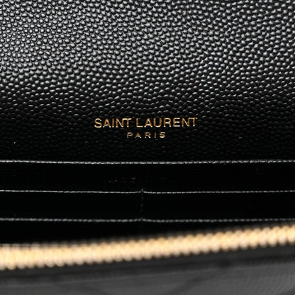 Saint Laurent Grain De Poudre Matelasse Chevron Monogram Envelope Chain Wallet Black 6 of 10