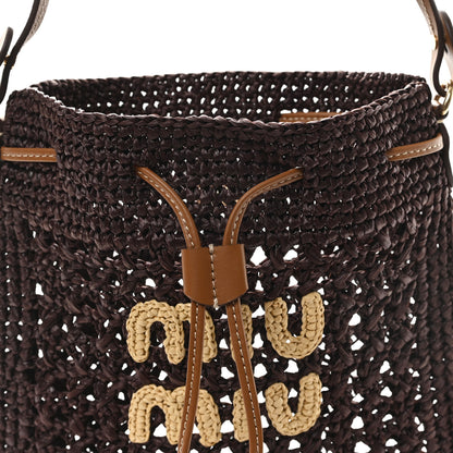 Miu Miu Raffia Crochet Drawstring Pouch Cacao Naturale 7 of 9