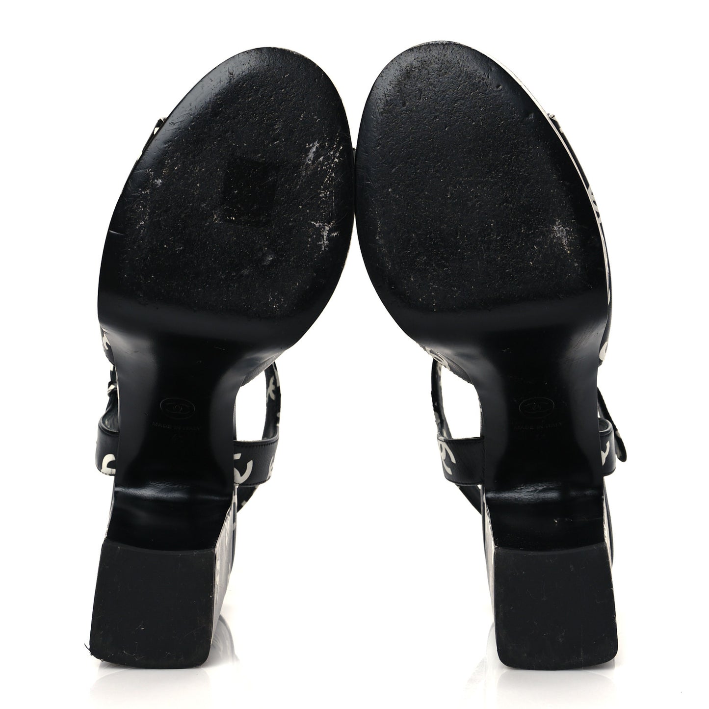 Printed Lambskin CC Platform Sandals 41 Black White