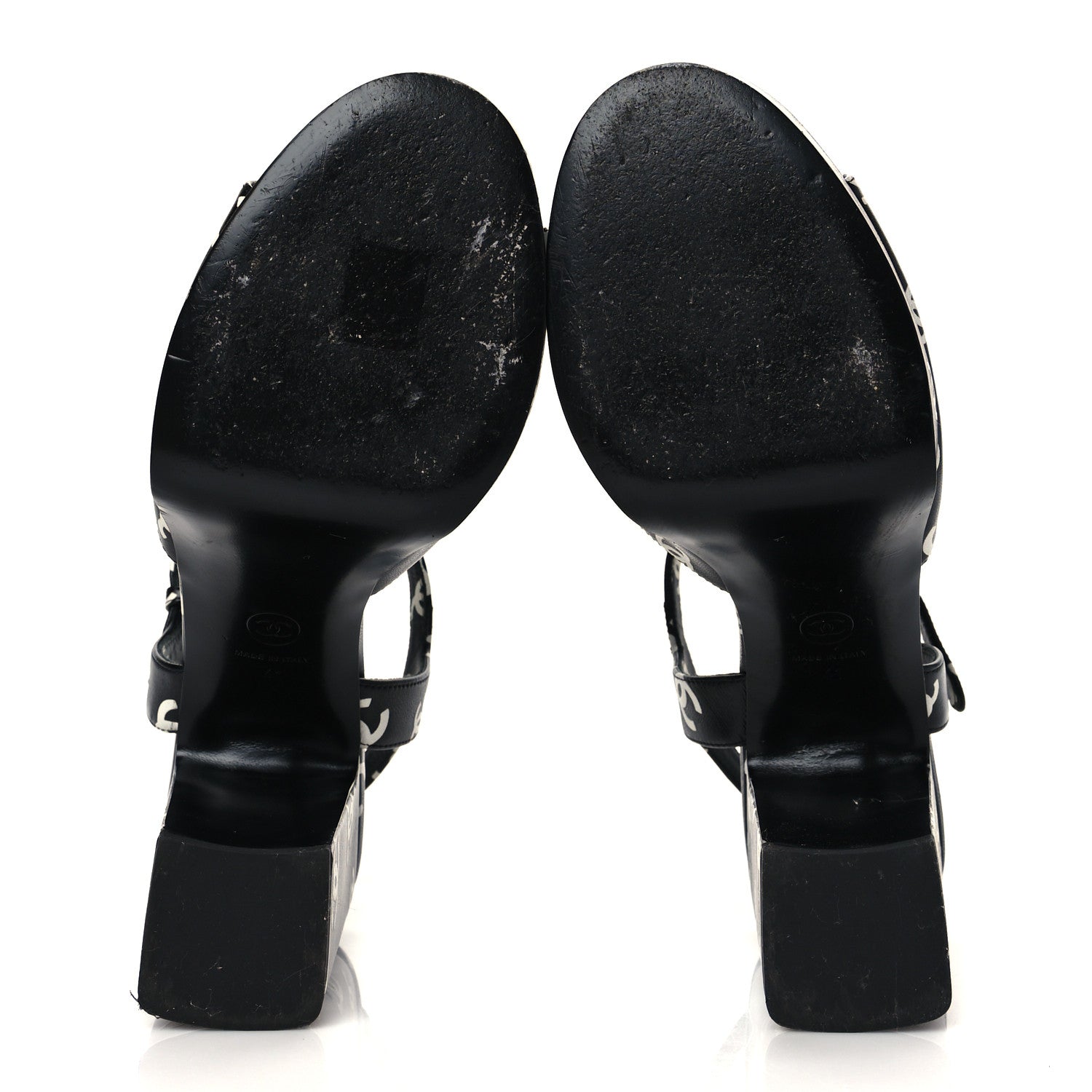 Chanel Printed Lambskin CC Platform Sandals 41 Black White 11 of 16