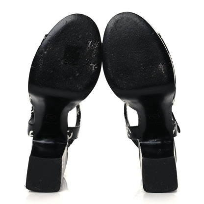 Chanel Printed Lambskin CC Platform Sandals 41 Black White 11 of 16