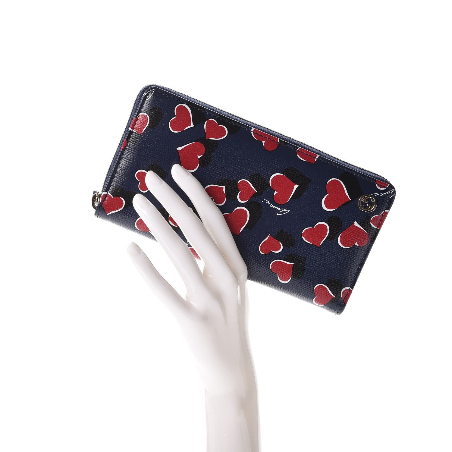 Gucci Calfskin Heartbeat Print Zip Around Wallet Blue 2 of 8