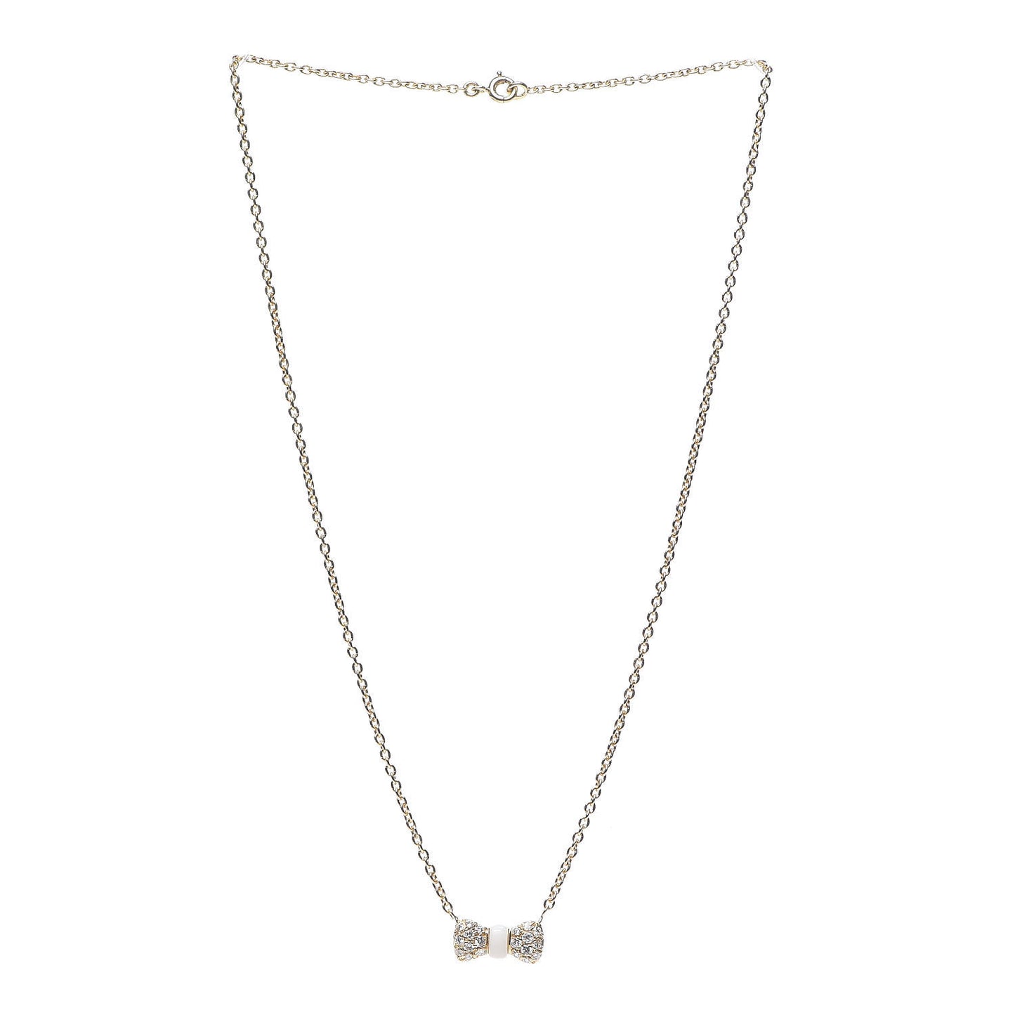 18K Yellow Gold Diamond White Coral Bow Necklace