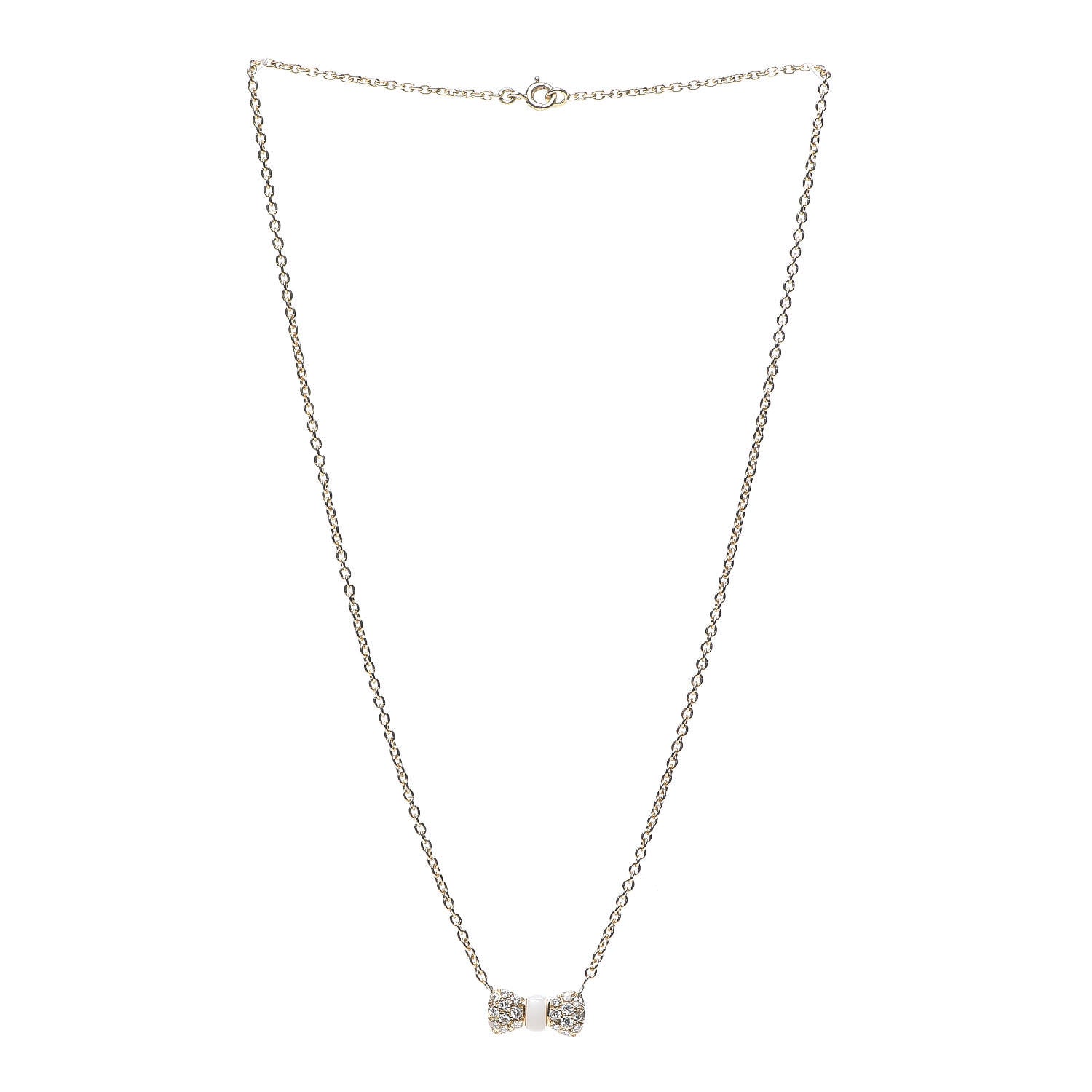 Van Cleef & Arpels 18K Yellow Gold Diamond White Coral Bow Necklace 2 of 5
