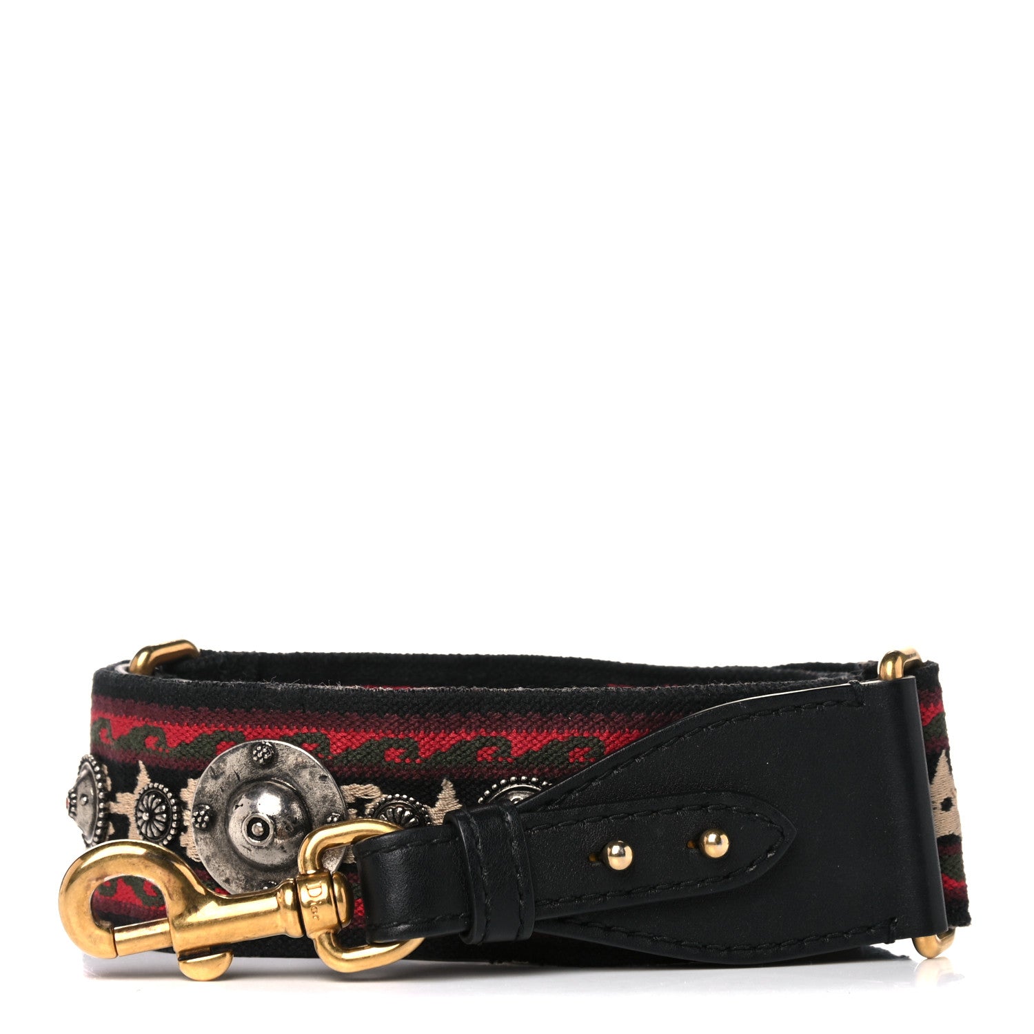 Christian Dior Canvas Embroidered Studded Bohemian Shoulder Strap Red 1 of 7