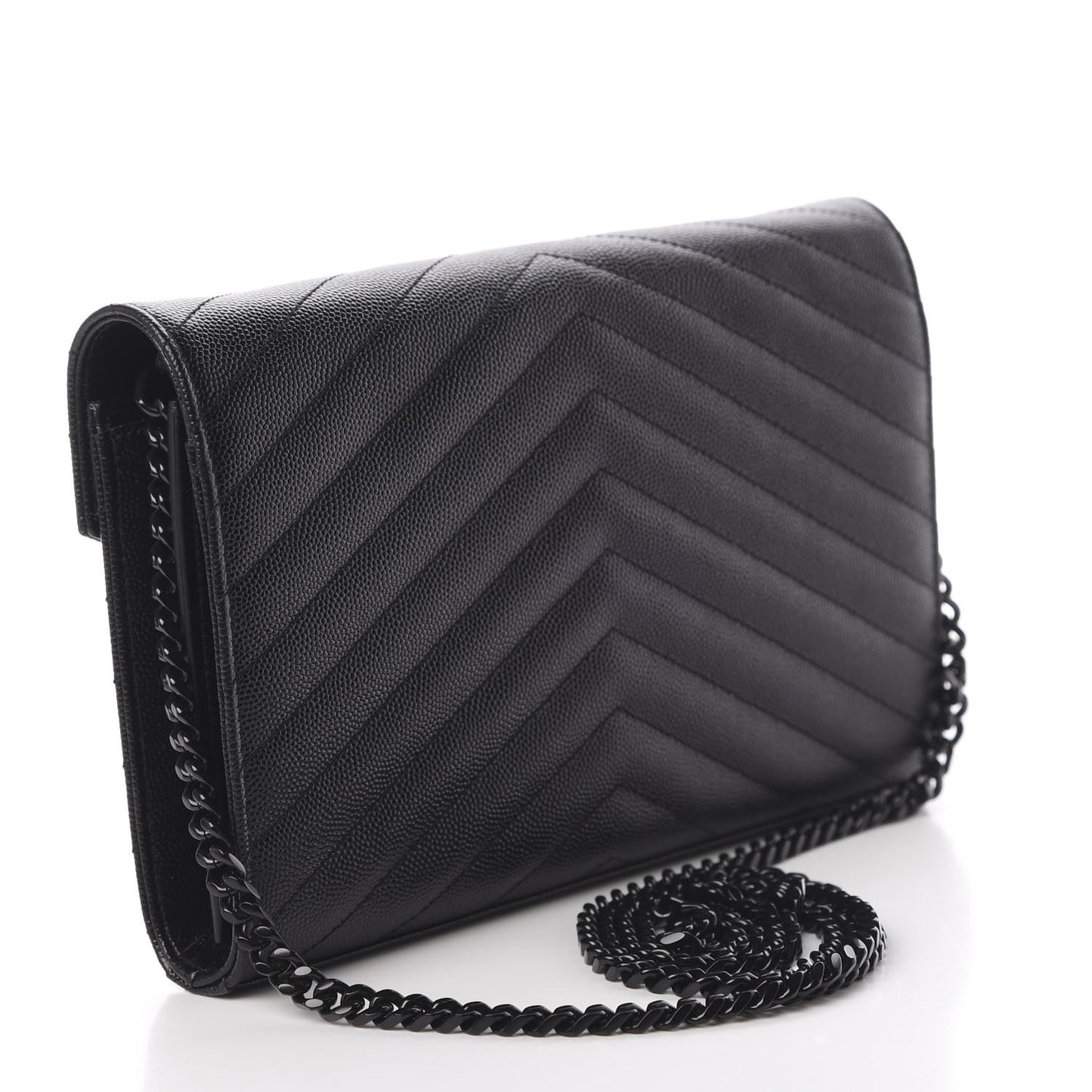 Grain De Poudre Matelasse Chevron Monogram Chain Wallet Black