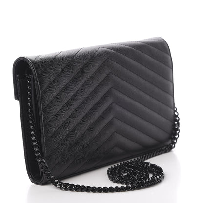 Saint Laurent Grain De Poudre Matelasse Chevron Monogram Chain Wallet Black 2 of 10