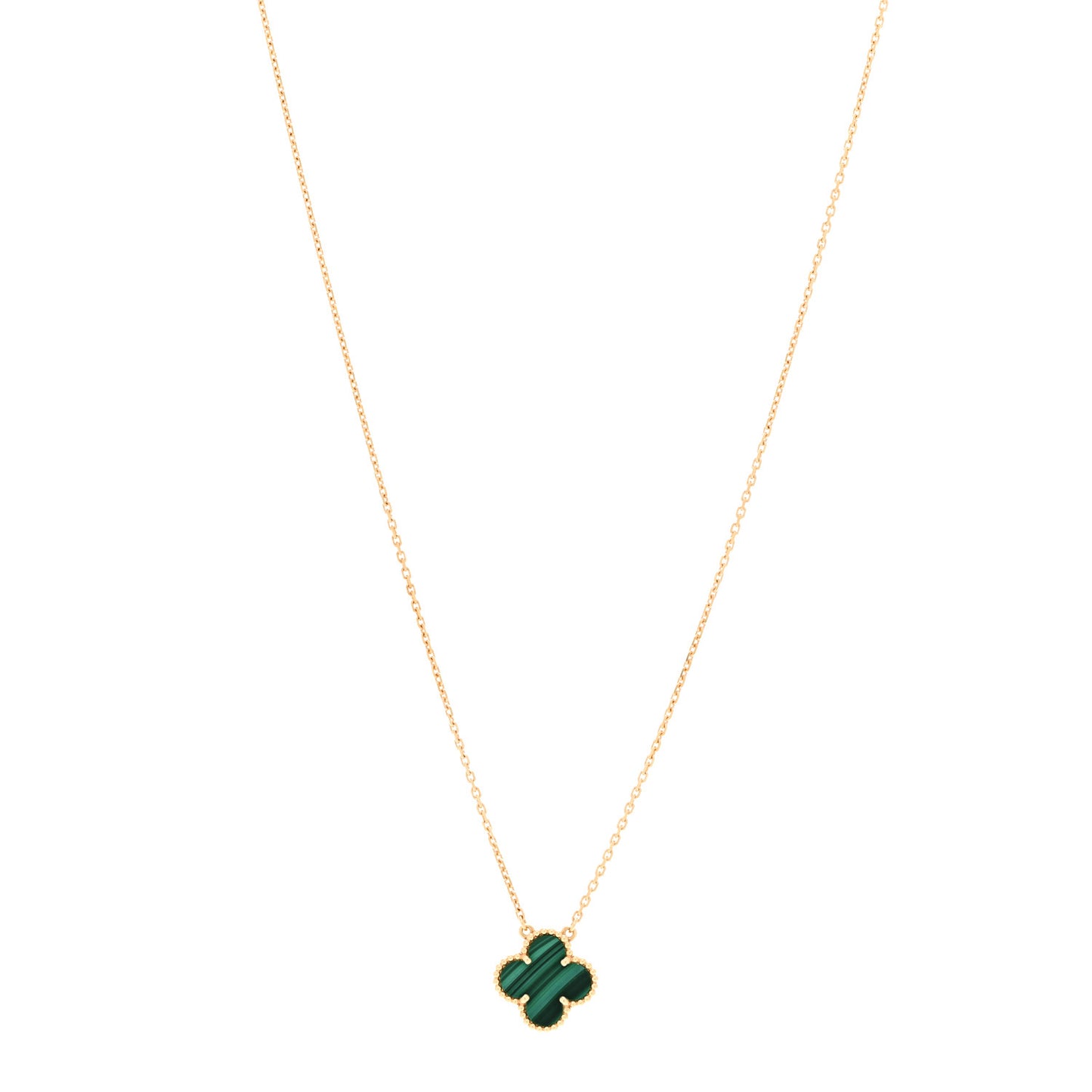 18K Yellow Gold Malachite Vintage Alhambra Pendant Necklace