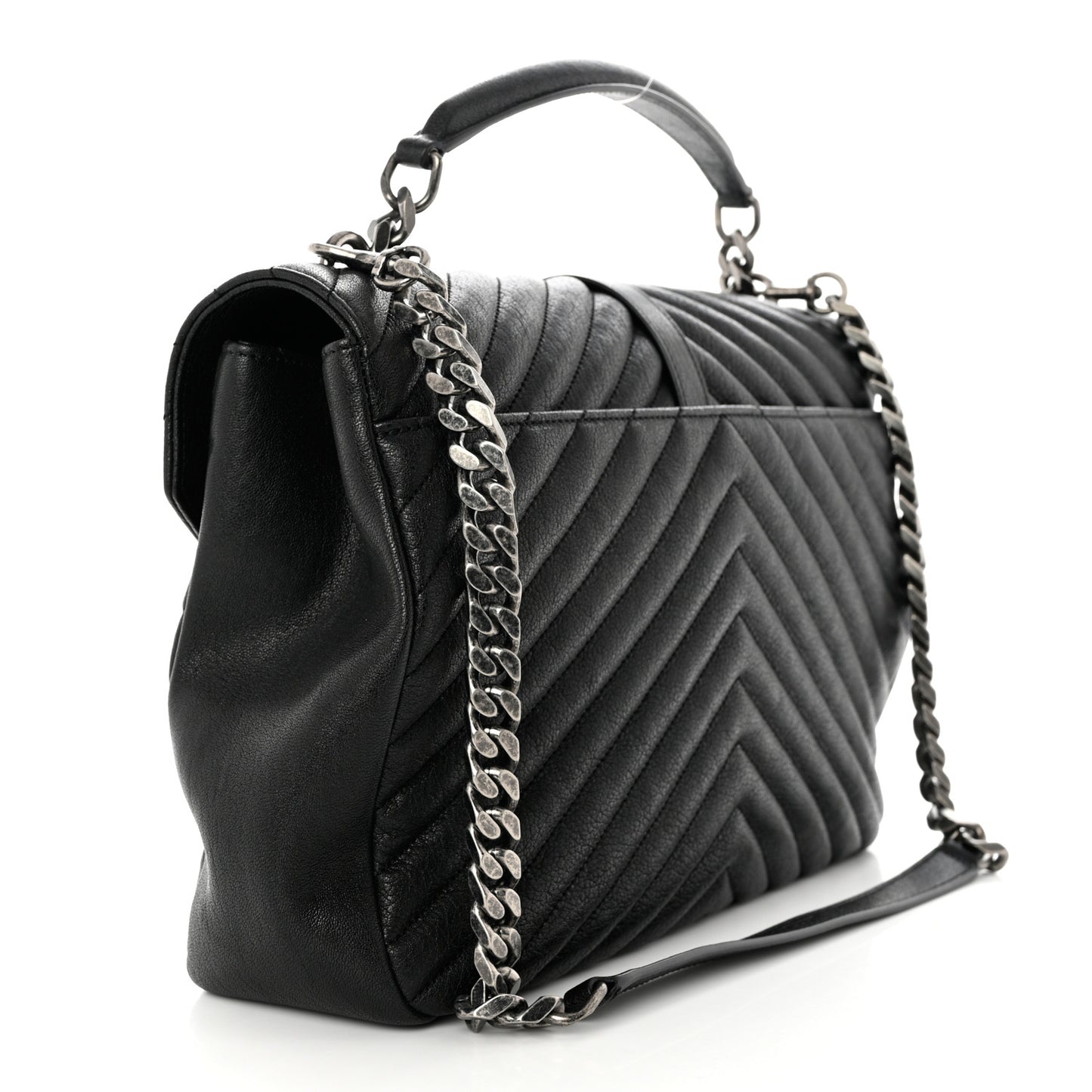 Sheepskin Matelasse Chevron Monogram Large College Satchel Black
