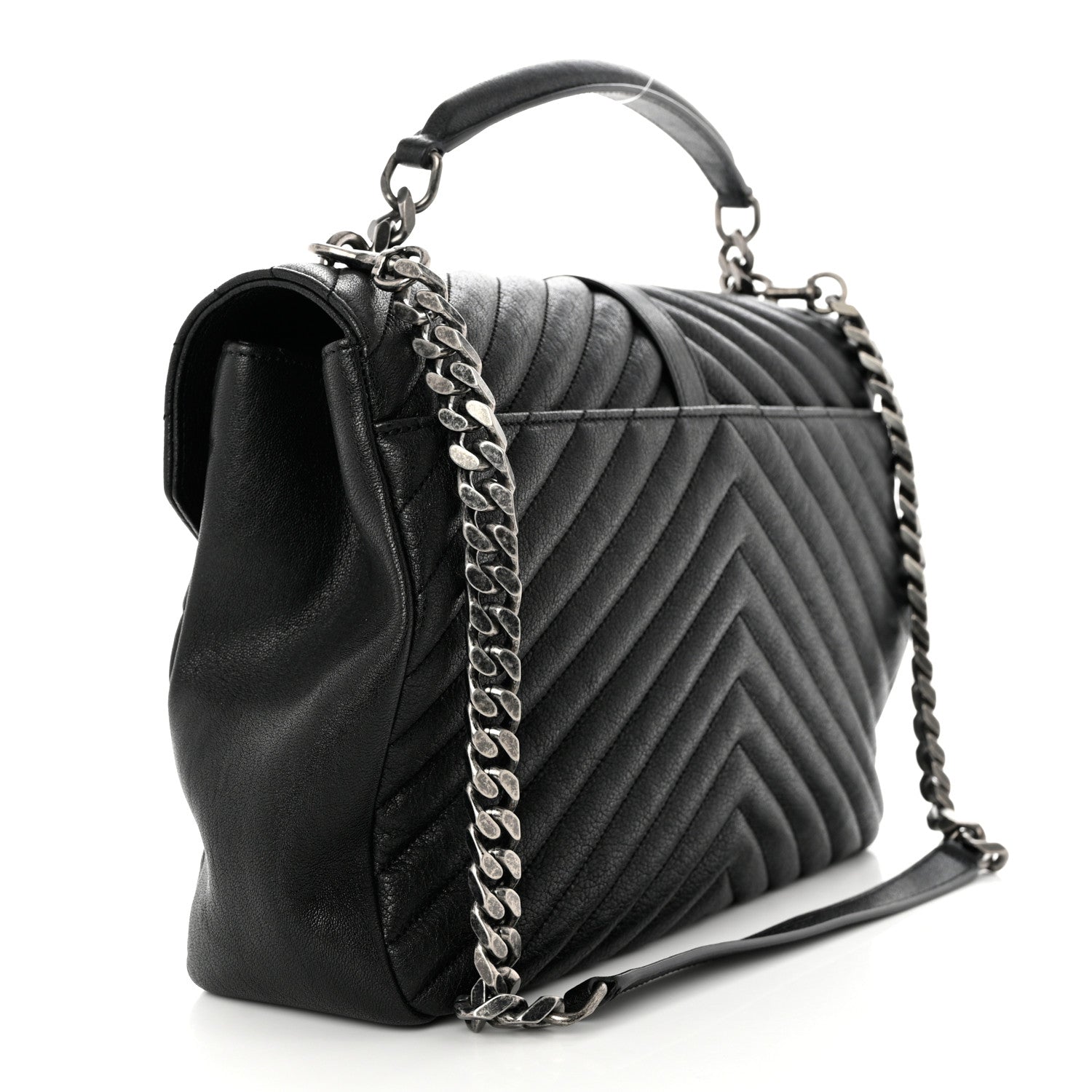 Saint Laurent Sheepskin Matelasse Chevron Monogram Large College Satchel Black 3 of 10