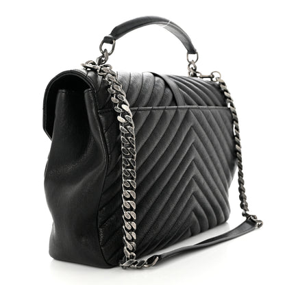 Saint Laurent Sheepskin Matelasse Chevron Monogram Large College Satchel Black 3 of 10