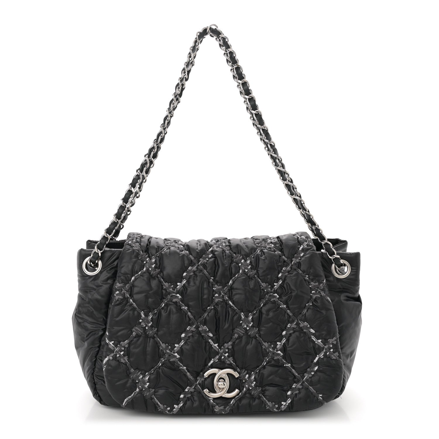 Chanel Nylon Quilted Tweed Stitch Bubble Accordion Flap Black 1 of 12
