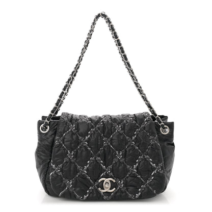 Chanel Nylon Quilted Tweed Stitch Bubble Accordion Flap Black 1 of 12