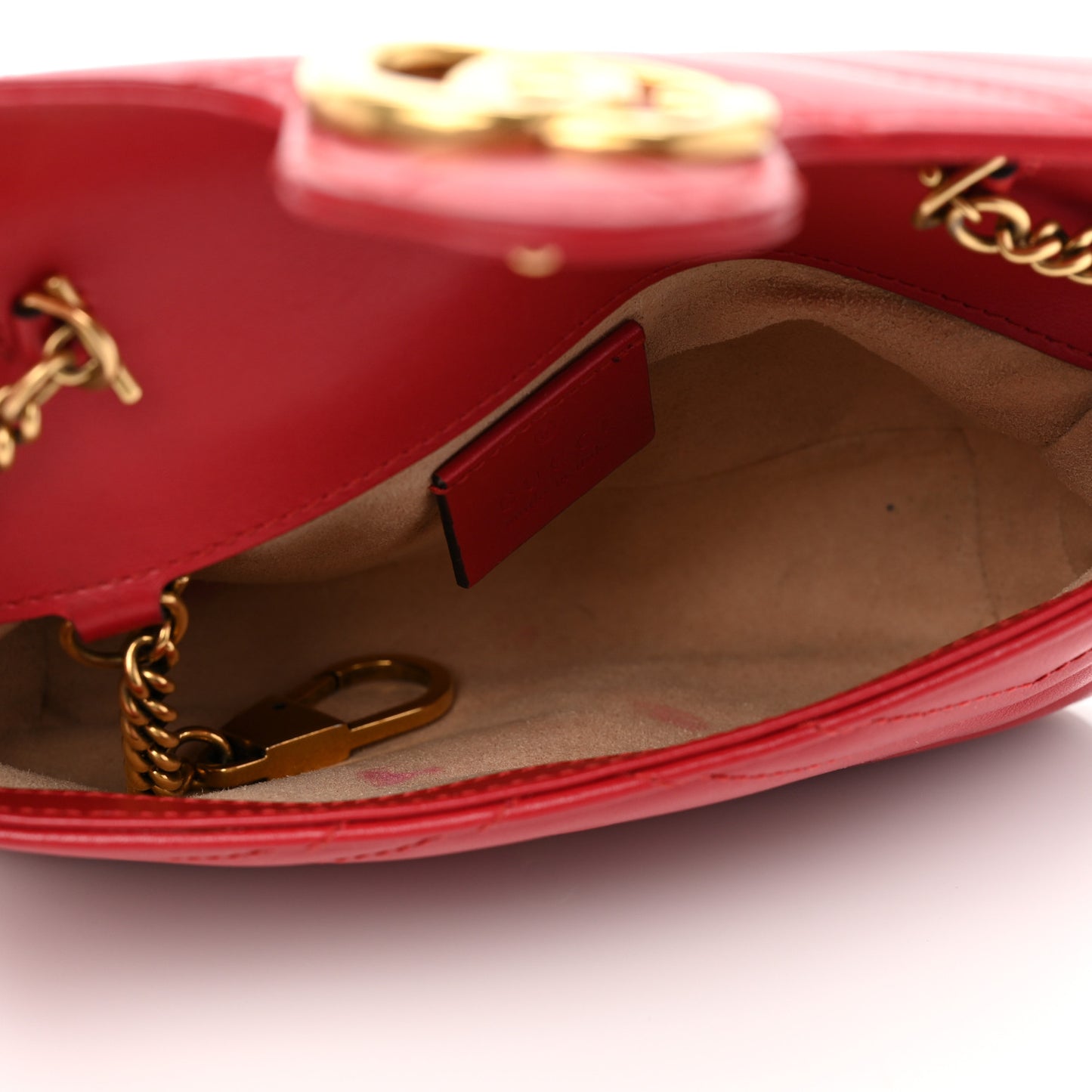 Calfskin Matelasse Super Mini GG Marmont Shoulder Bag Hibiscus Red