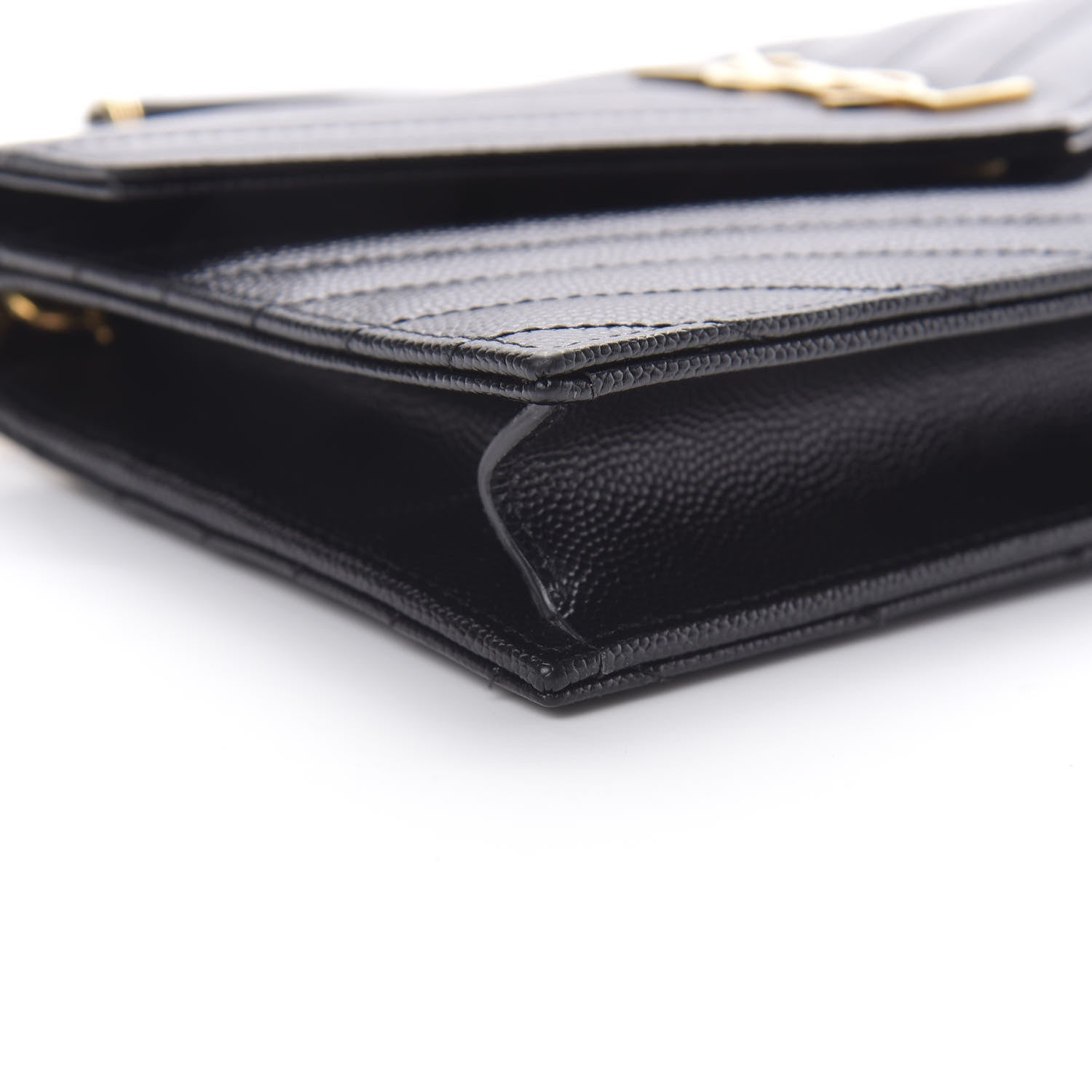 Saint Laurent Grain De Poudre Matelasse Chevron Monogram Envelope Chain Wallet Black 10 of 12