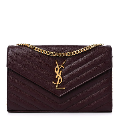 Saint Laurent Grain De Poudre Matelasse Chevron Monogram Chain Wallet Rouge Legion 1 of 9