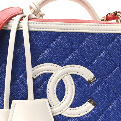 Chanel Caviar Quilted Medium CC Filigree Vanity Case Blue White Red 7 of 9