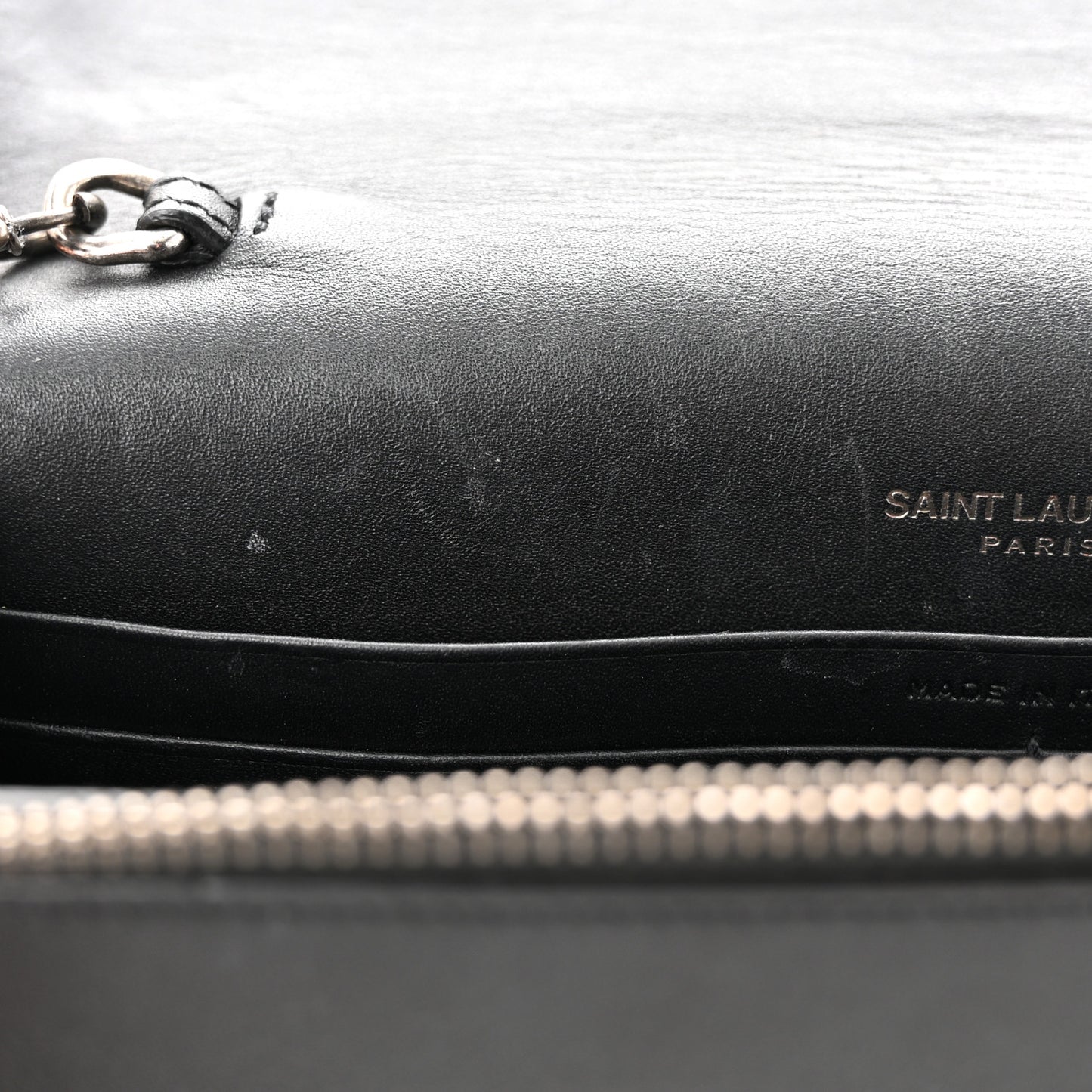 Smooth Calfskin Classic Monogram Pins Kate Tassel Chain Wallet Black