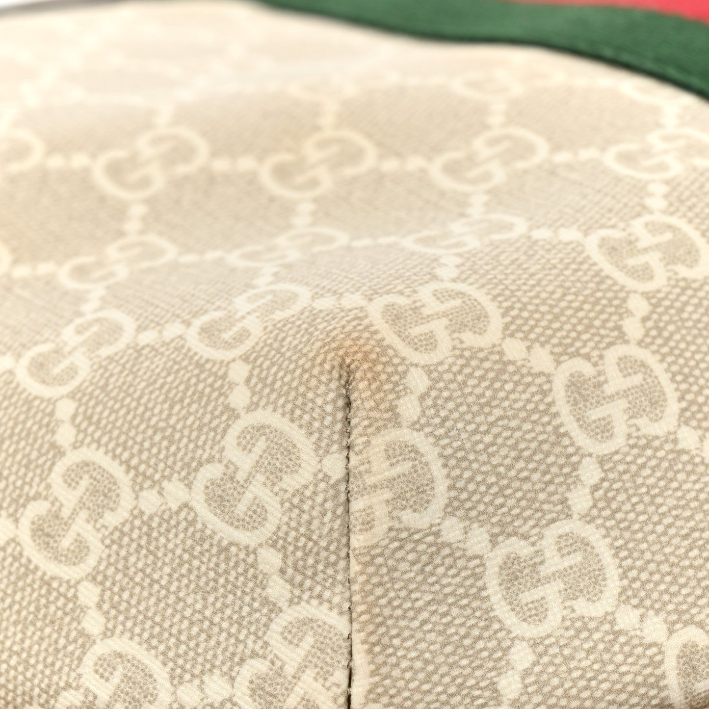 GG Supreme Monogram Textured Dollar Calfskin Web Small Ophidia Half Moon Hobo Beige Mystic White Oatmeal