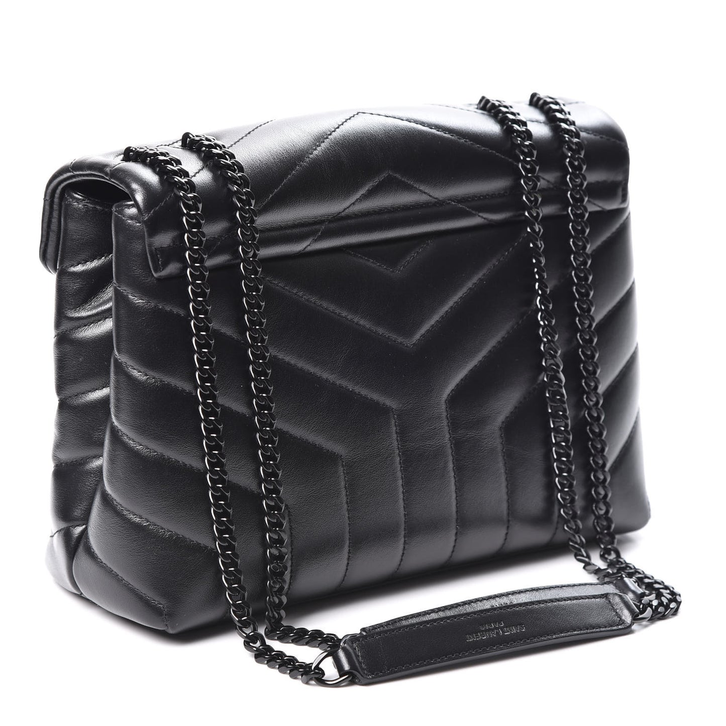 Calfskin Y Quilted Monogram Small Loulou Chain Satchel Black