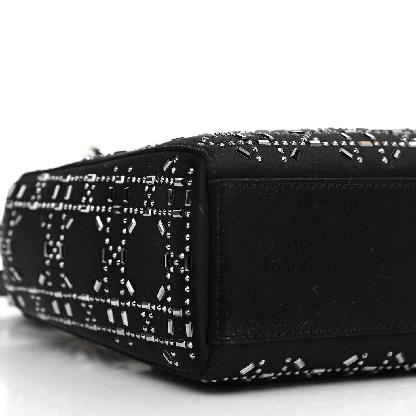 Satin Crystal Cannage Mini Lady Dior Black
