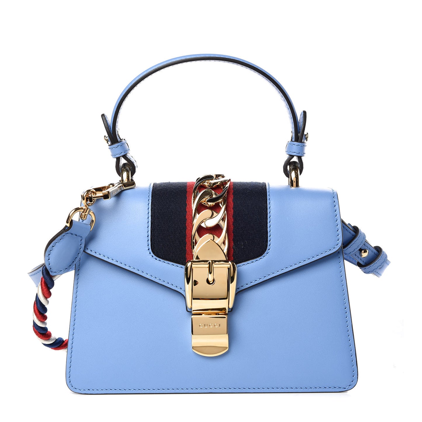 Vitello Fontanella Web Mini Sylvie Top Handle Bag Clear Sky Blue