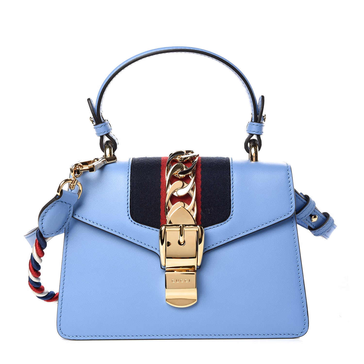Gucci Vitello Fontanella Web Mini Sylvie Top Handle Bag Clear Sky Blue 1 of 11
