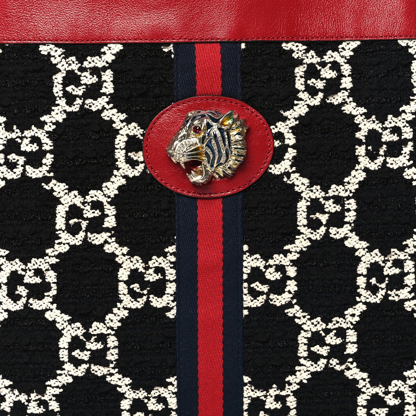Tweed GG Monogram Large Rajah Chain Tote Romantic Cherry Black White