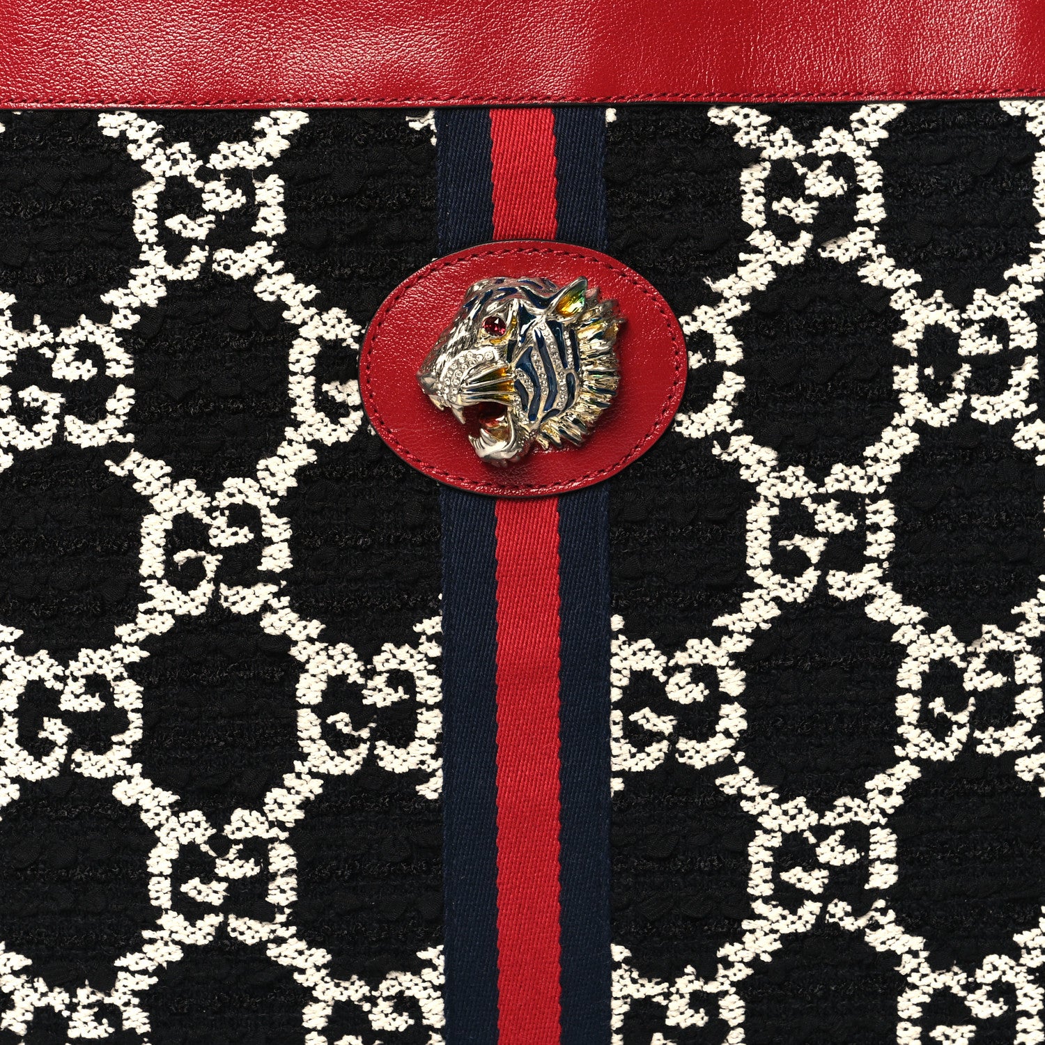 Gucci Tweed GG Monogram Large Rajah Chain Tote Romantic Cherry Black White 9 of 12