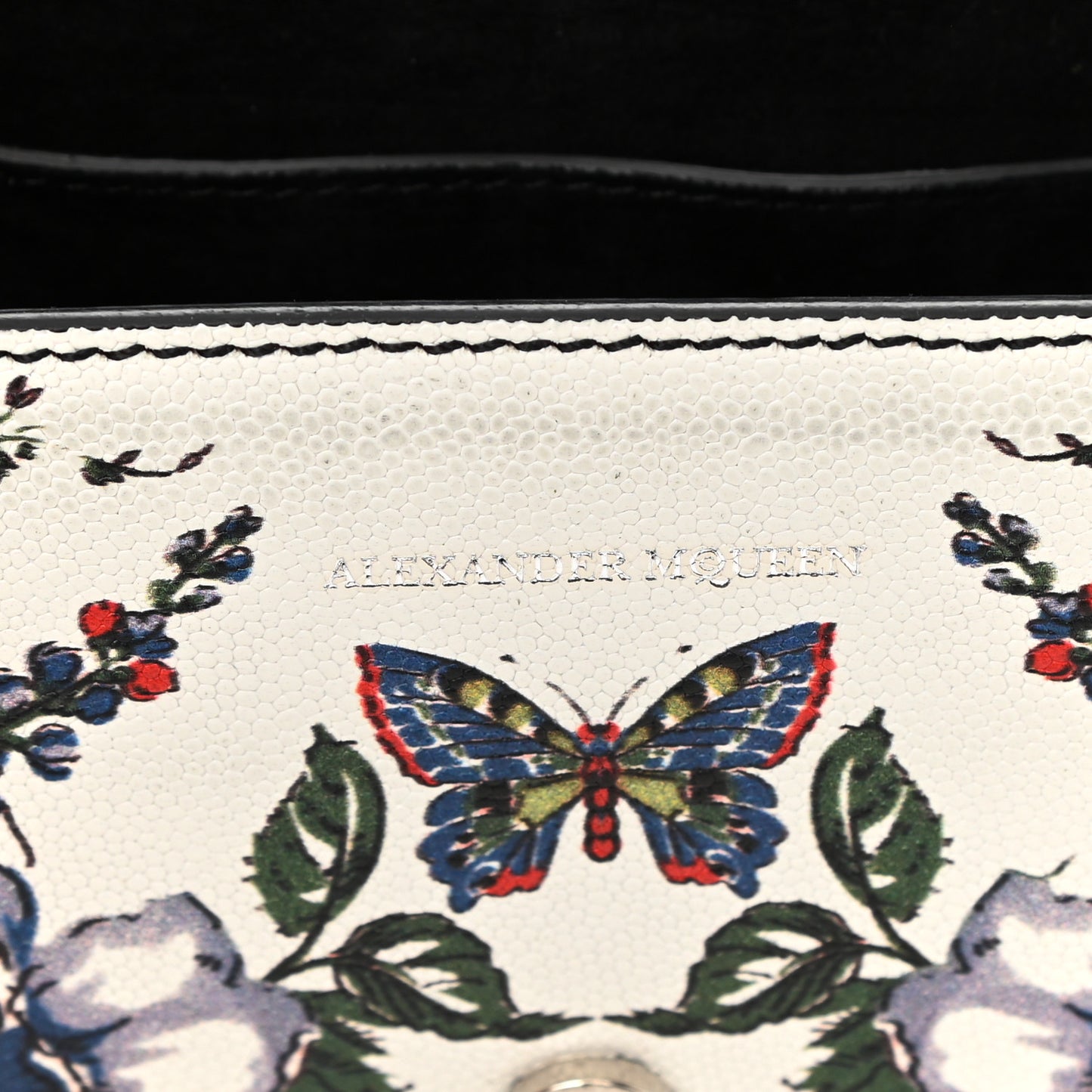 Grained Calfskin Flower Printed Small Insignia Flap Ivory Multicolor
