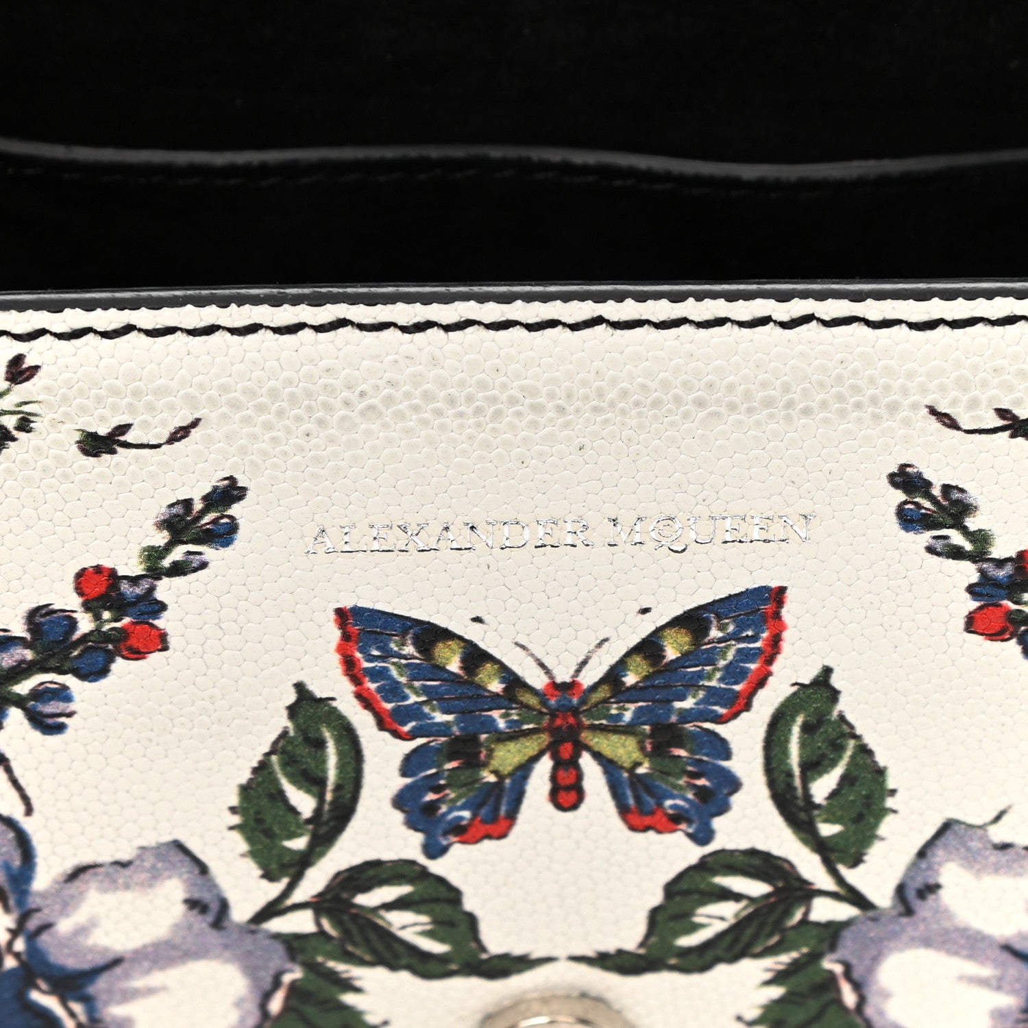 Alexander McQueen Grained Calfskin Flower Printed Small Insignia Flap Ivory Multicolor 6 of 8