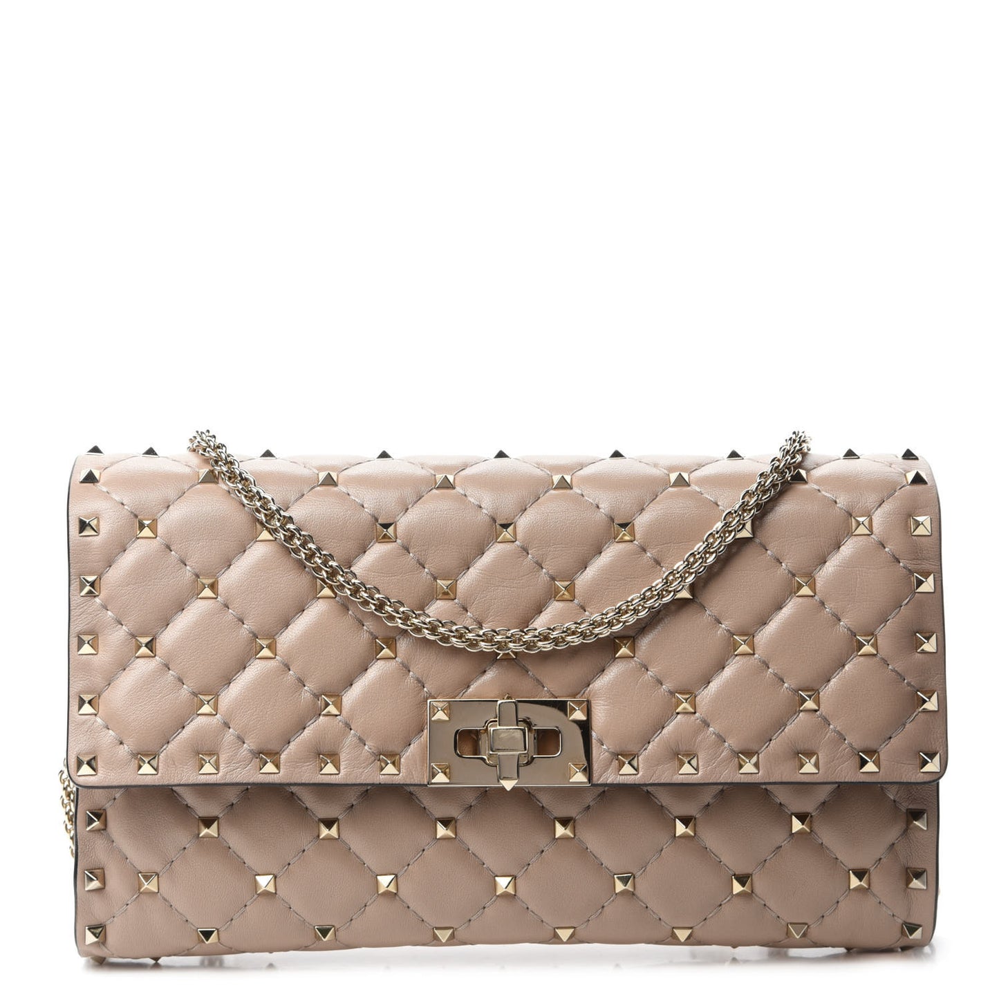 Lambskin Rockstud Spike Wallet on Chain Poudre