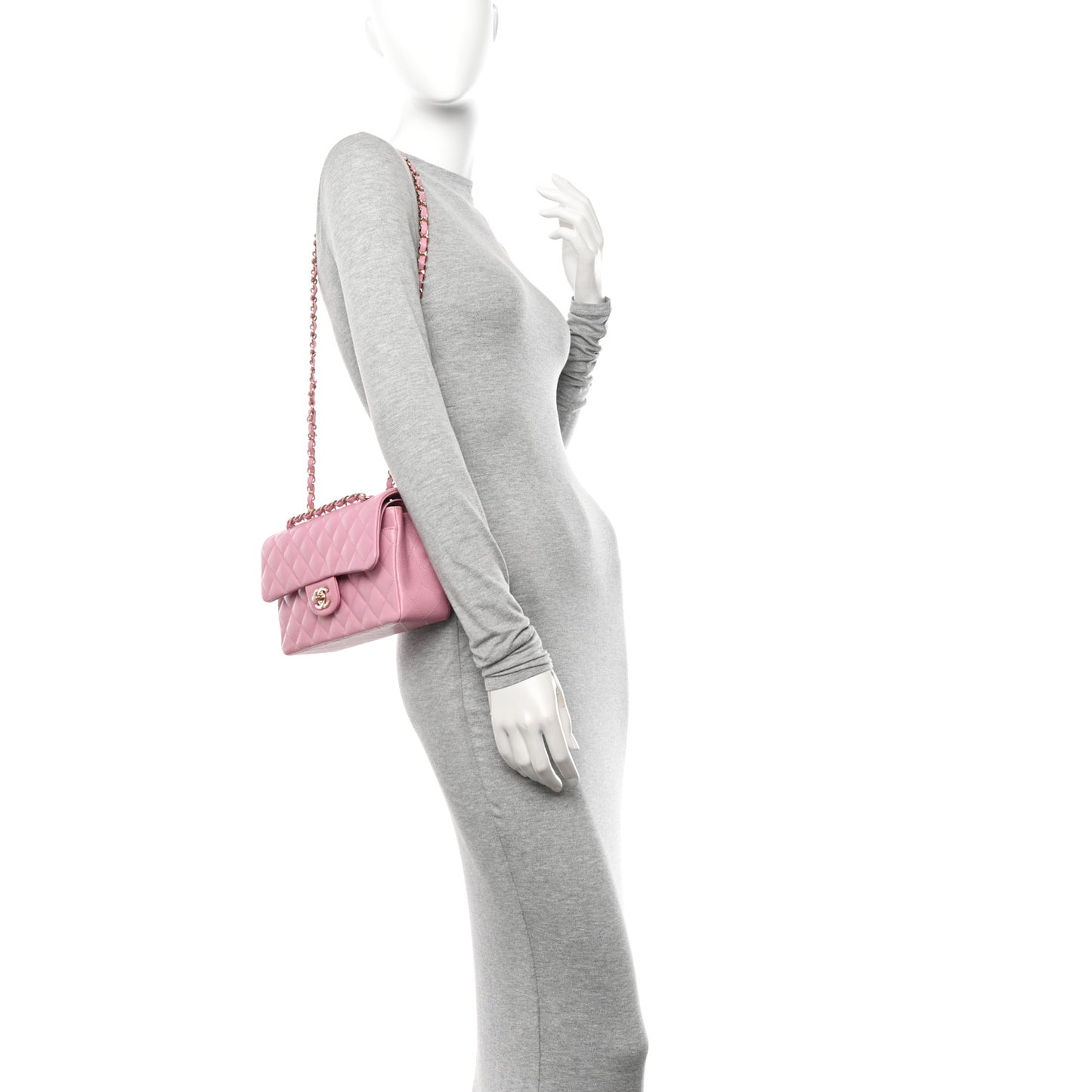 Caviar Quilted Small Double Flap Light Pink