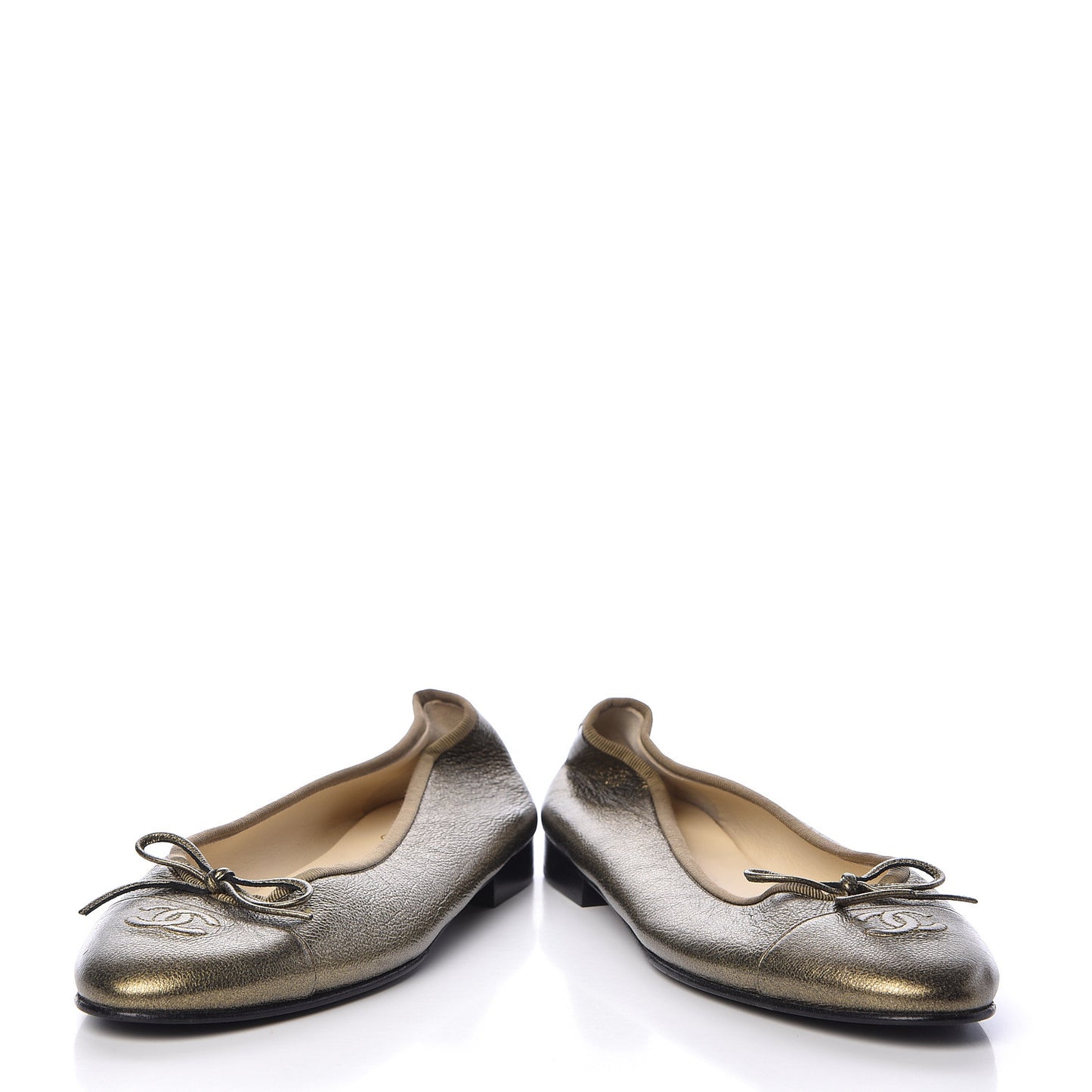 Metallic Calfskin Cap Toe CC Ballerina Flats 40 Gold