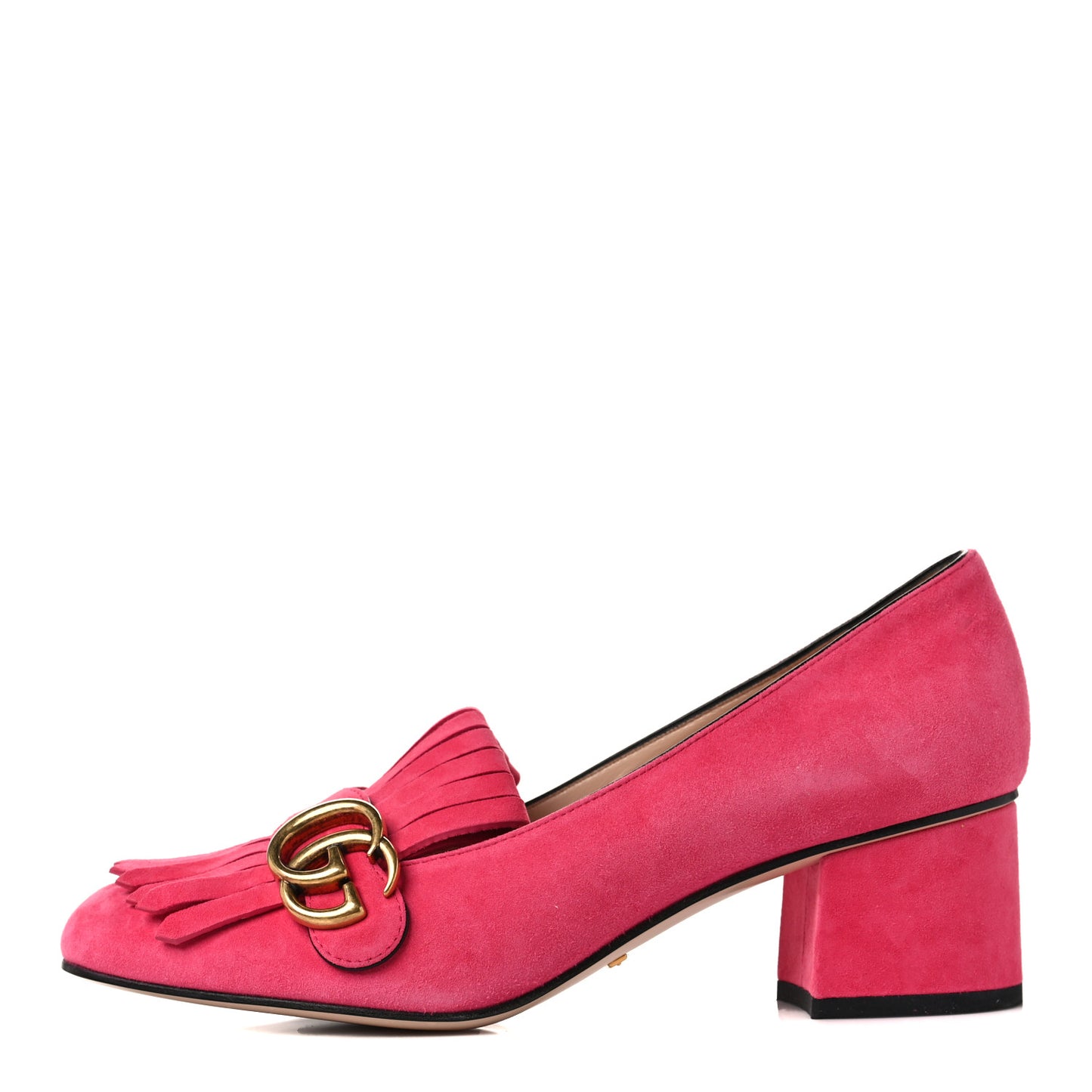 Kid Scamosciato GG Marmont Fringe 50mm Loafer Pumps 38.5 Hot Pink